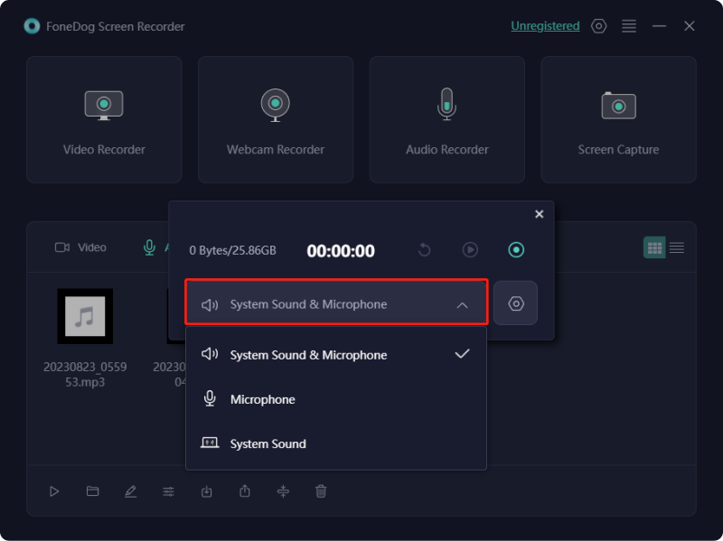 Registra FaceTime con audio - Registratore dello schermo FoneDog: Impostazioni audio