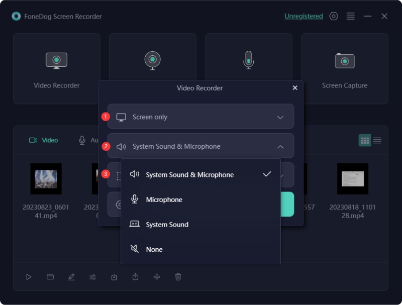 Il miglior strumento per registrare lo schermo su Chrome - FoneDog Screen Recorder: Impostazioni audio