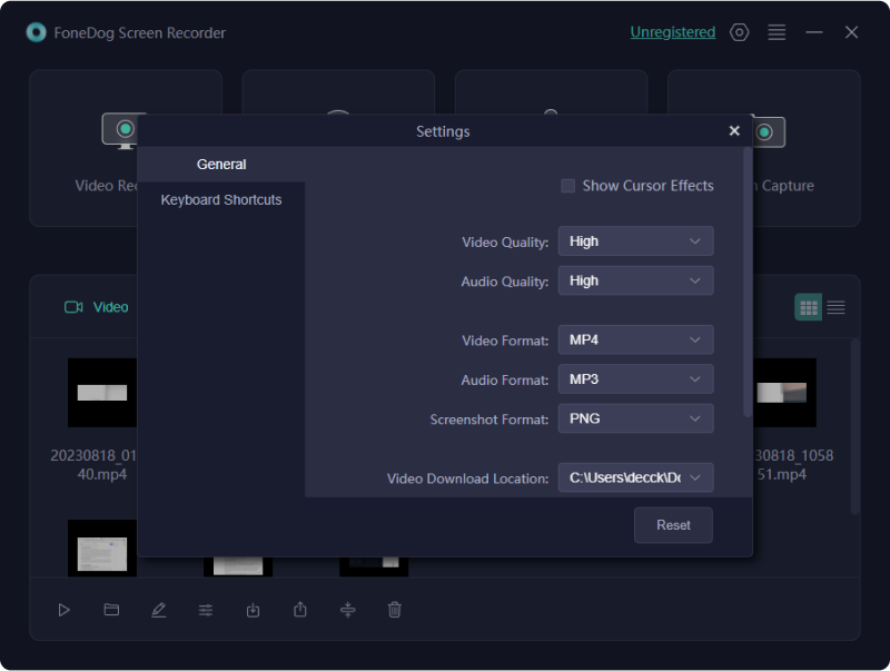 Il metodo migliore per registrare il gameplay di Xbox - FoneDog Screen Recorder: Impostazioni generali