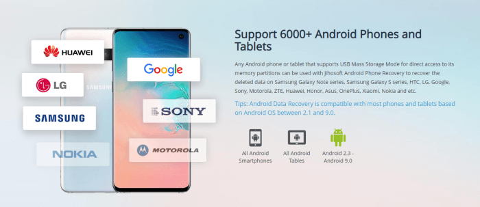 Recupero telefono Android Jihosoft: marchi supportati