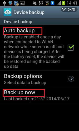 Contatti di backup sull'account Samsung