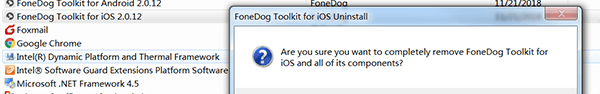 Conferma disinstallazione Fonedog Ios Toolkit