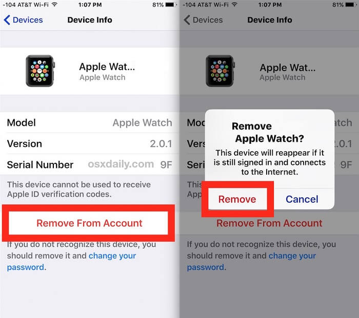 Rimuovi dall'account prima di eliminare il tuo account iCloud