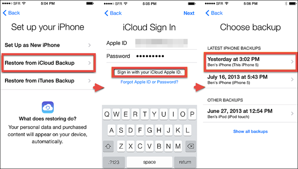 Configura iPhone per recuperare iMessage da iCloud