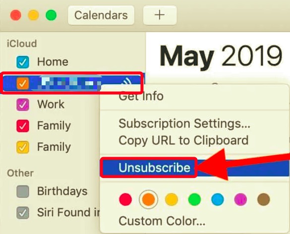 Elimina gli eventi del calendario iscritti su Mac