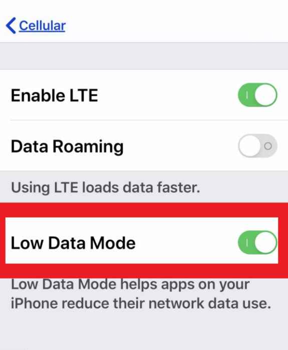 Attiva la modalità dati bassi per correggere i dati cellulari che continuano a spegnersi