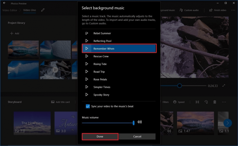 Aggiungi musica all'app video con l'app Foto di Windows