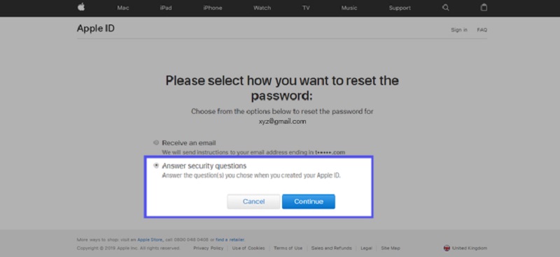 Rispondi alle domande di sicurezza per riposare la password di iTunes di Apple