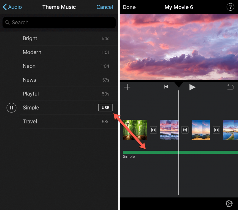 Aggiungi musica all'app video nel tuo dispositivo iOS con iMovie