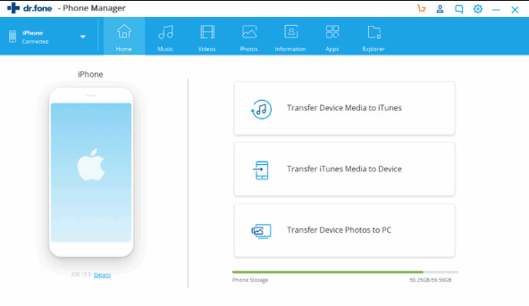 I 5 migliori strumenti di trasferimento dati da iPhone a PC: Dr.Fone Phone Manager (iOS)