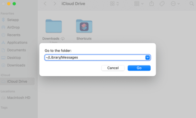 Eliminazione della cronologia di iMessage tramite Finder