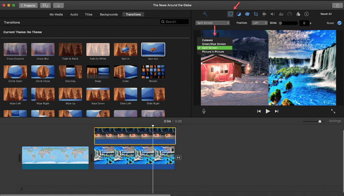 Crea una clip a schermo diviso usando iMovie