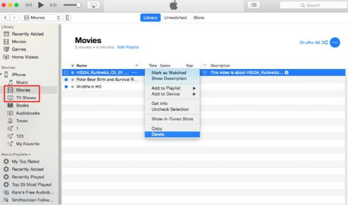 Elimina programmi TV da iTunes