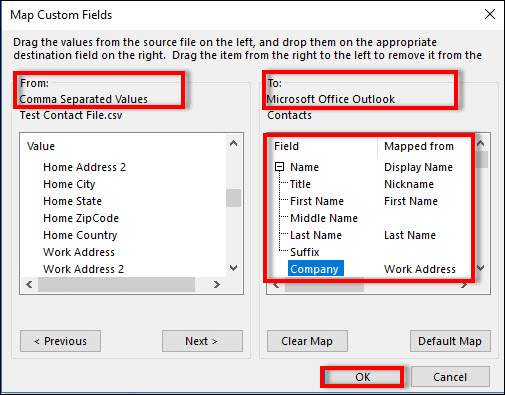 Scegli i campi personalizzati della mappa per esportare i contatti di Outlook