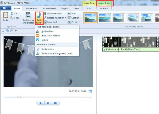 Modifica MP3 Windows 10 utilizzando Windows Movie Maker