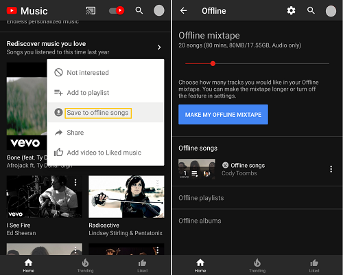 Aggiungi musica al mixtape offline su dispositivo Android