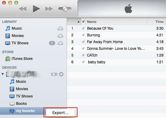 Esporta playlist iPod da trasferire su iTunes