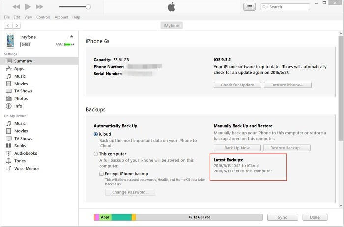 Ultimi backup di iPhone da Icloud