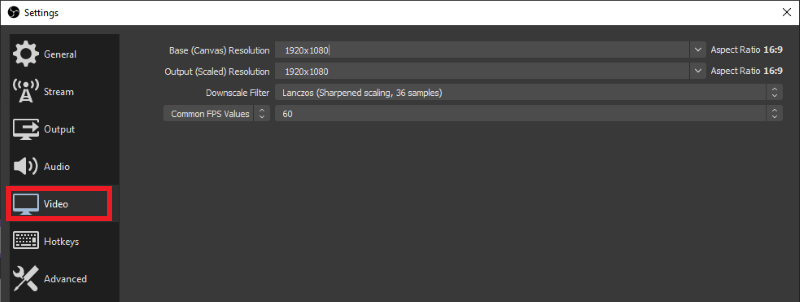 Impostazioni video OBS