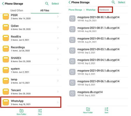 Ripristina WhatsApp dal backup utilizzando il backup locale di WhatsApp sulla memoria interna