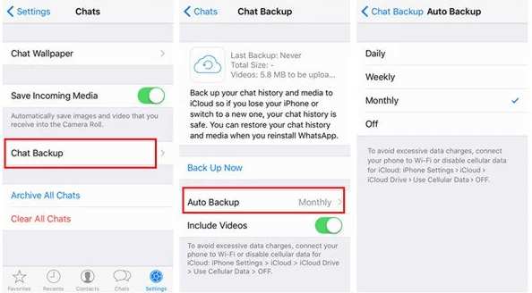 Abilitazione dei backup automatici dei dati di WhatsApp